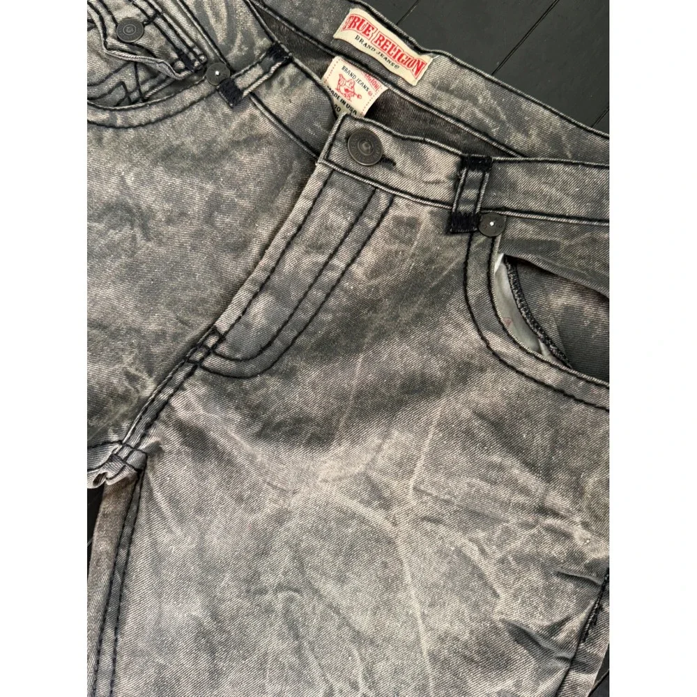 True Religion Joey Mens Gray Acid Wash Black Triple Stitch Jeans Size 40x33 USA